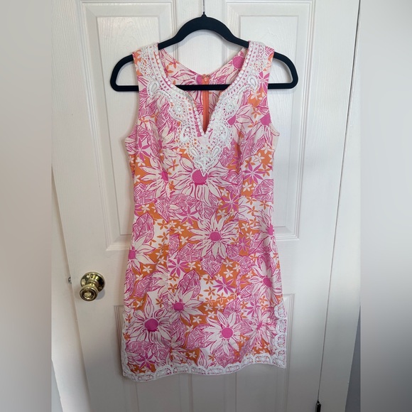 Vintage Lilly Pulitzer Dress 4 Pink Orange Floral Lace Shift Mini Preppy Resort - Picture 2 of 10